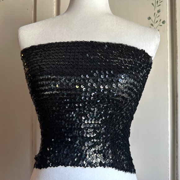 Black Sequin Tube Top by Karlie Disco Club Strapless - Picture 2 of 4